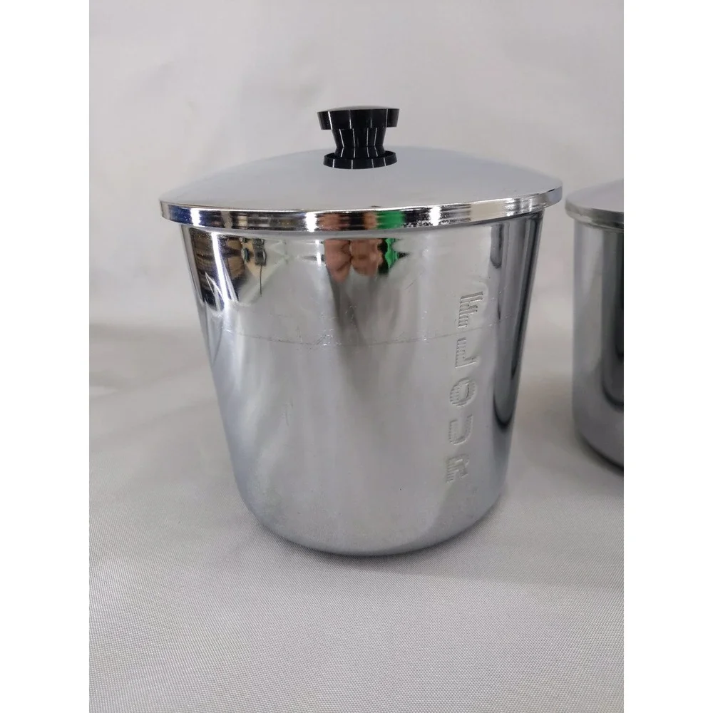 vtg‎ Everedy Canister Set Silver Chrome 4 Piece Nesting Flour Sugar Coffee Tea